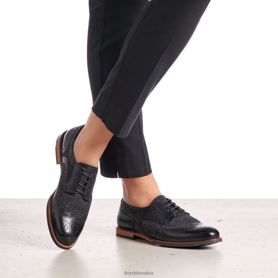 LLOYD čipkové hladké kožené poltopánky ženy topánky čierna 6R0JN1076